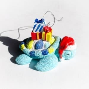 Theo Christmas Tree Ornament, santa hat, packages, sea turtle, online store,