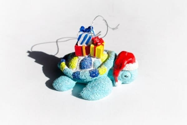Theo Christmas Tree Ornament, santa hat, packages, sea turtle, online store,